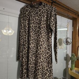 Mudd Leopard Print Long Sleeve Dress in Beige and Black